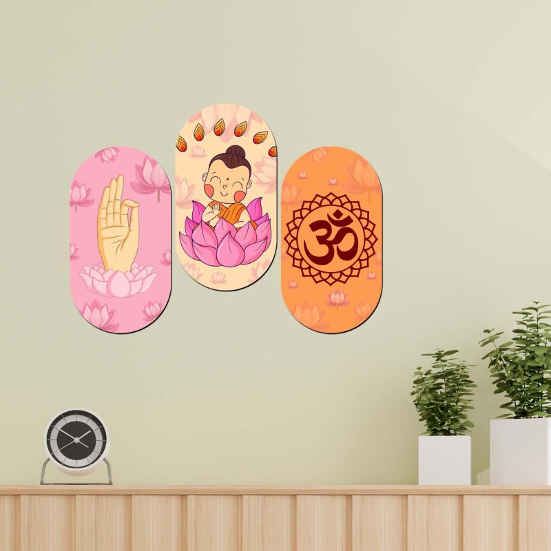 Cute Buddha Wall Art Hanging Set of 3 for Home & Meditation Décor